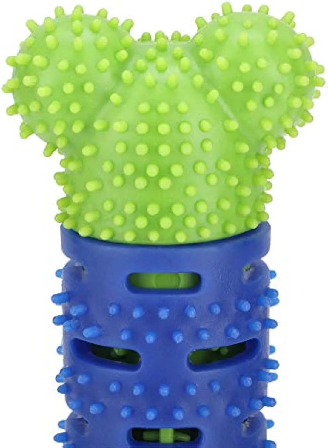 Blue green 25cm dog dental cleaning toy with silicone brush head and textured chewing surface