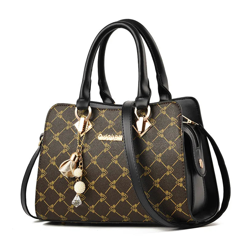 Women's geometric pattern messenger bag with zipper closure and internal card slots