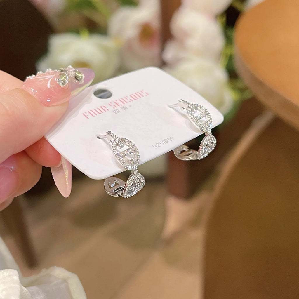 Ladies diamond detail earrings in silver, gold, and rose gold electroplated finishes