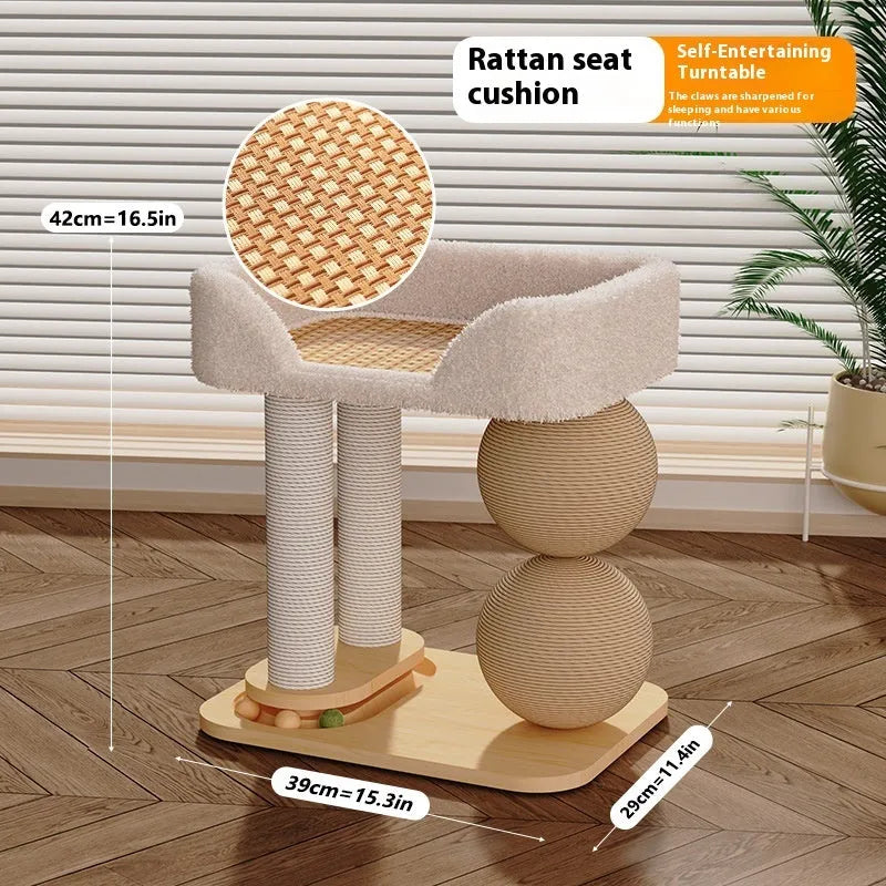 Pine wood cat nest featuring a double-ball design for scratching and resting