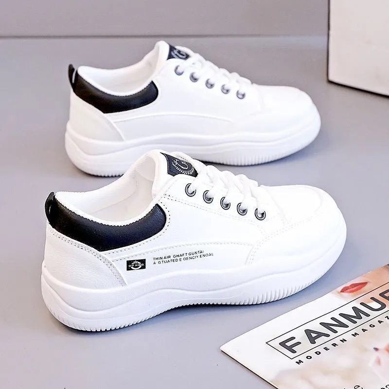 Women's white Korean-style pumps with cross straps, round toe and mid-heel