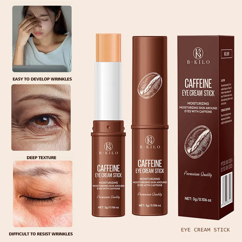Caffeine eye cream stick in twist-up applicator for under-eye hydration