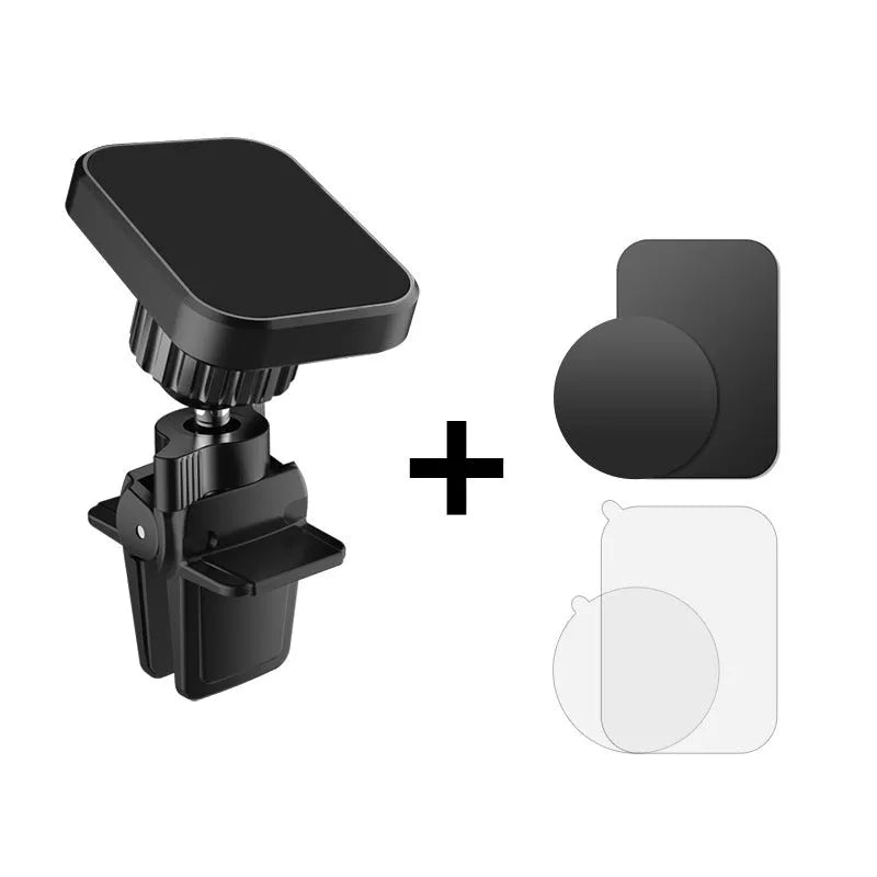 Black car phone holder with magnetic mount for air conditioning vents