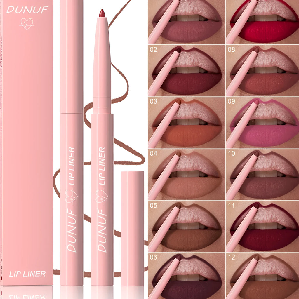 Velvet matte lip liner pencil in 12 different colour shades for precise lip definition