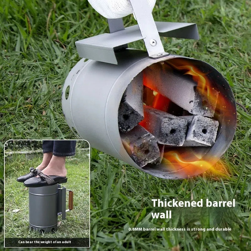 Zinc-iron alloy outdoor charcoal fire igniter with point carbon barrel style for barbecues.