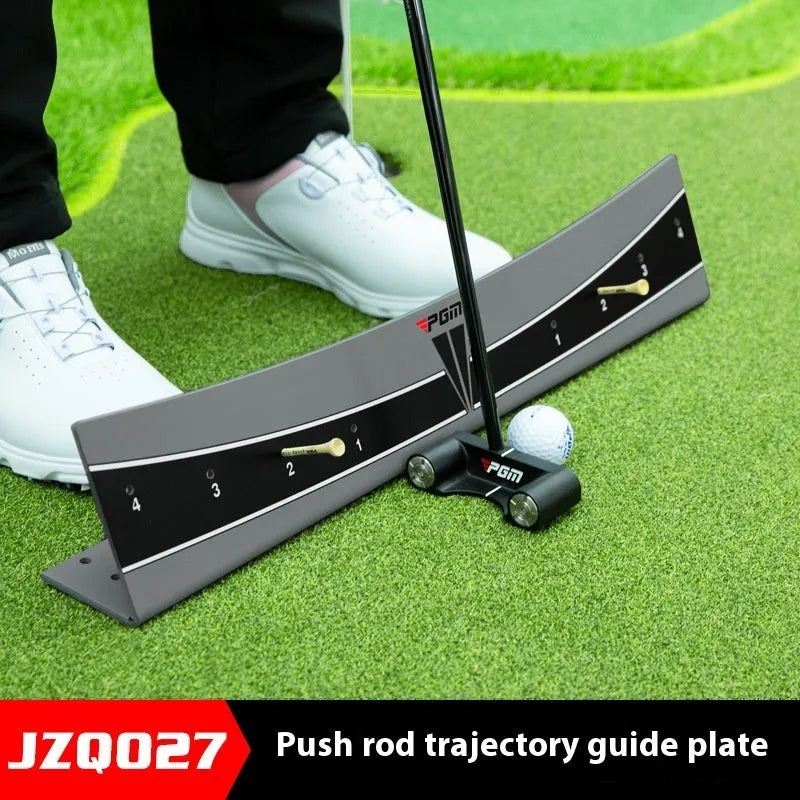 Adjustable golf putter trajectory balance simulator with PVC construction.