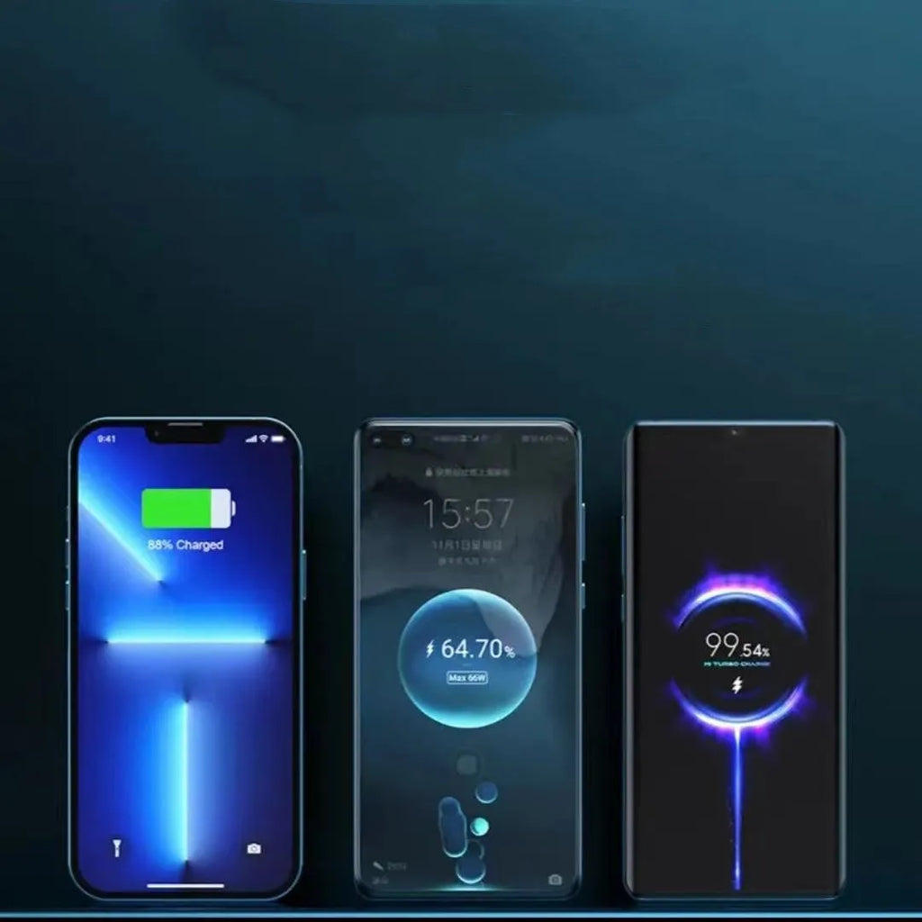 Transparent cylindrical aluminium 10000mAh power bank showing internal batteries with multiple USB ports
