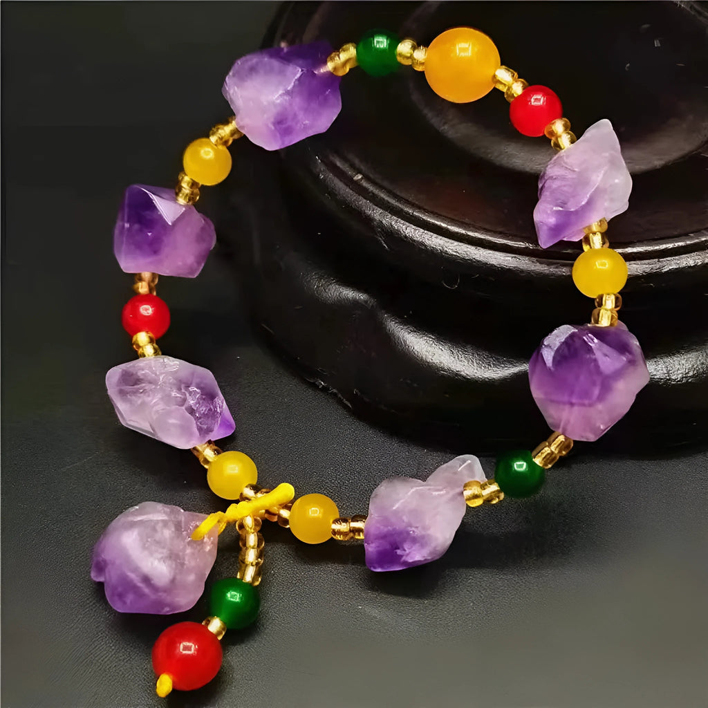Natural amethyst bead bracelet with fu character elements for women's jewellery