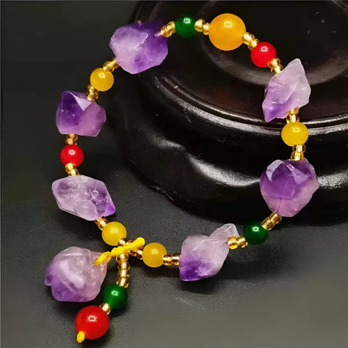 Natural amethyst bead bracelet with fu character elements for women's jewellery