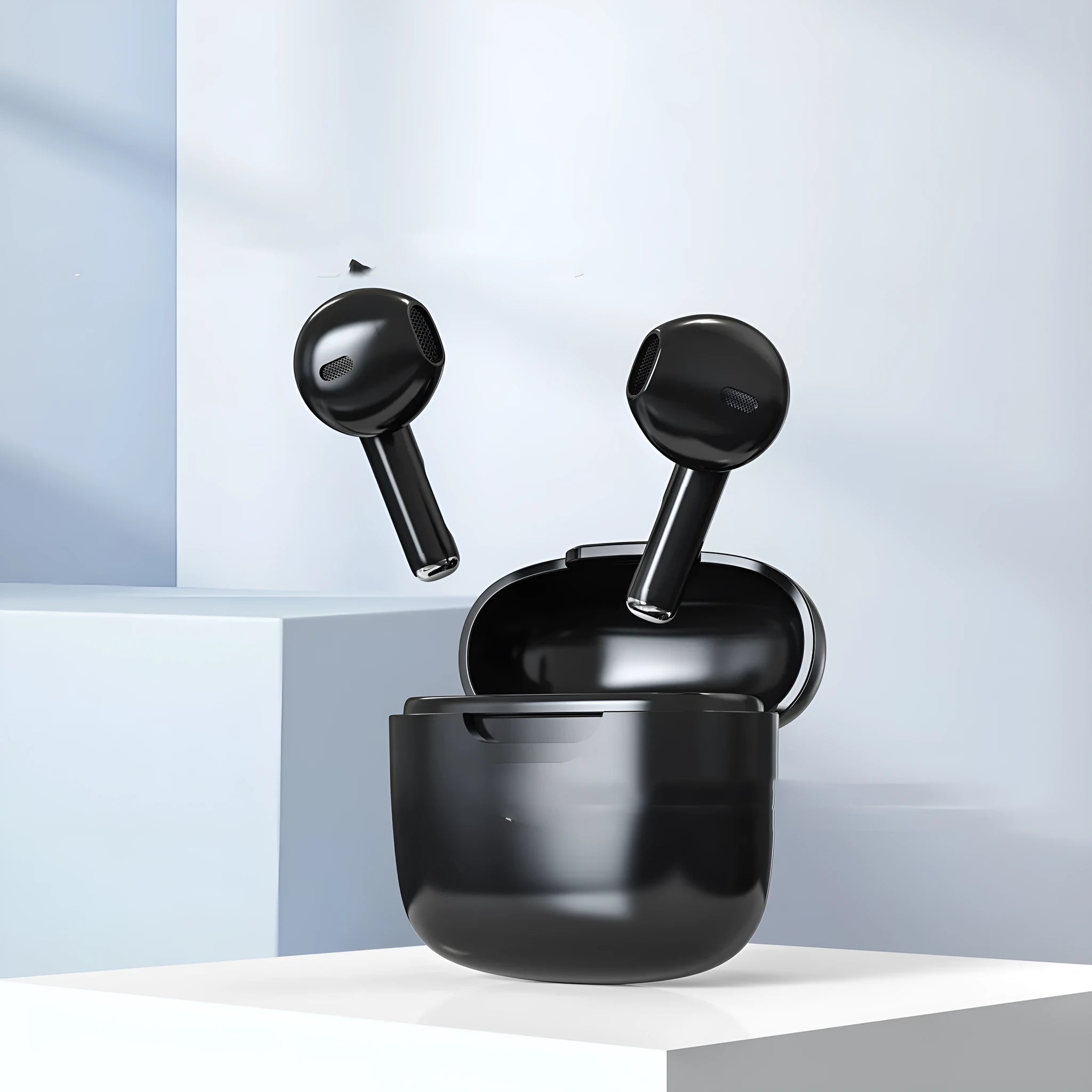 Creative design macaron wireless Bluetooth earphones in white, pink, and black plastic earplug style