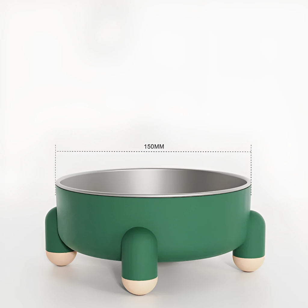 Green stainless steel pet bowl with a high-foot and non-slip base for dogs and cats.