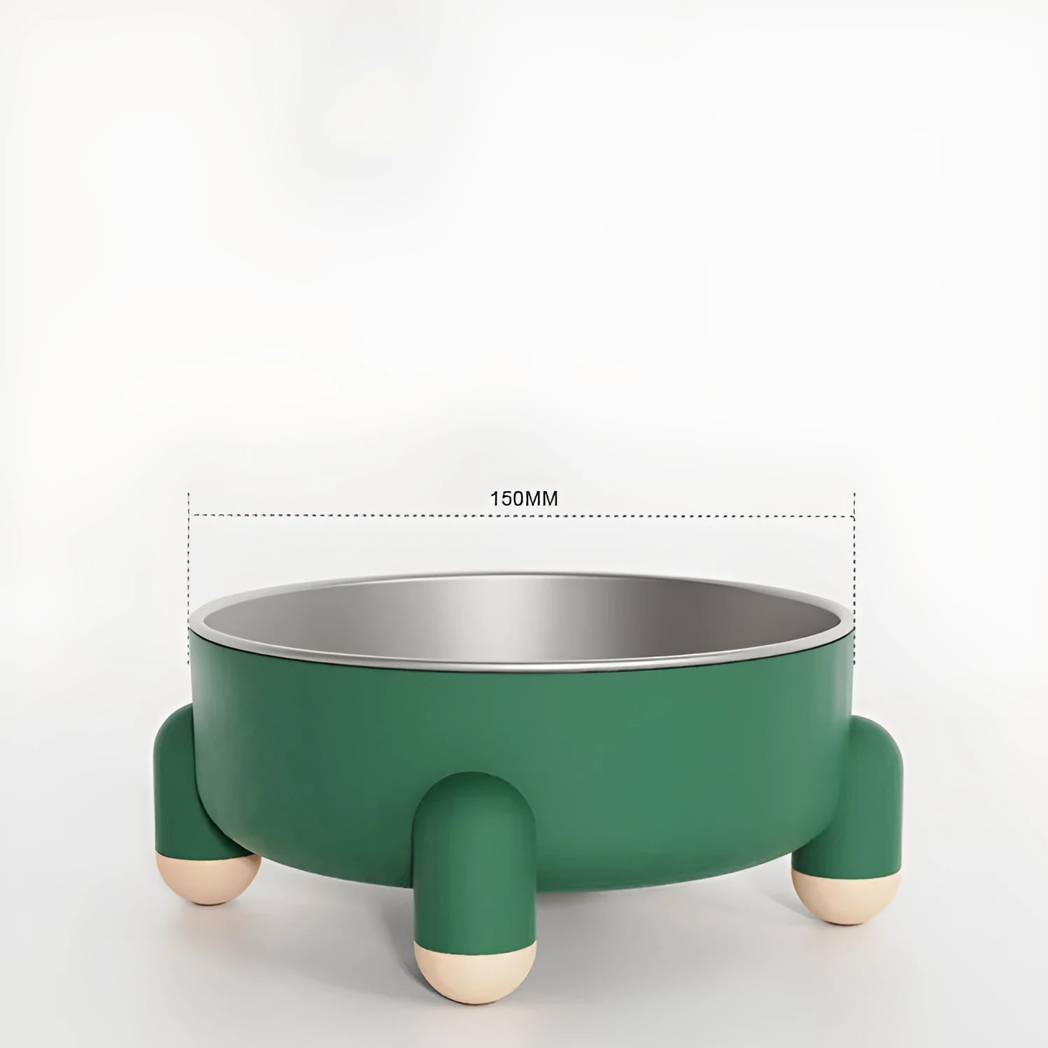 Green stainless steel pet bowl with a high-foot and non-slip base for dogs and cats.
