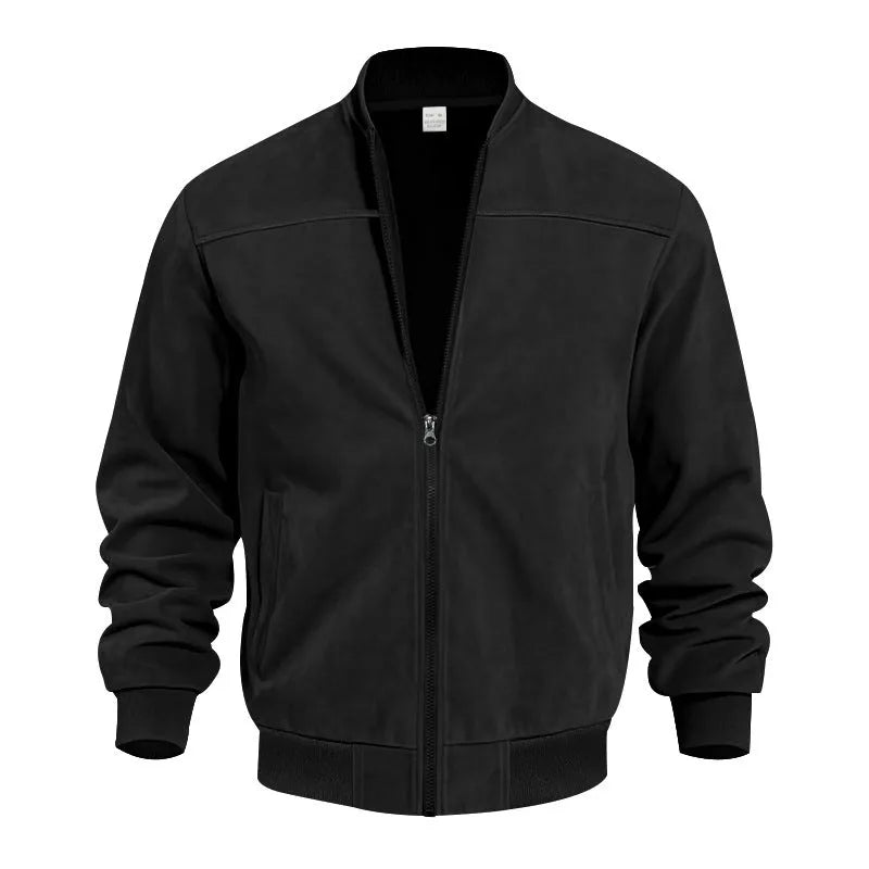Men's plus-size casual jacket in suede fabric with a front zip, shown in Army Green colour.