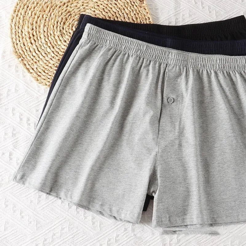 Men's high waist cotton boxer shorts in solid colours with loose fit design