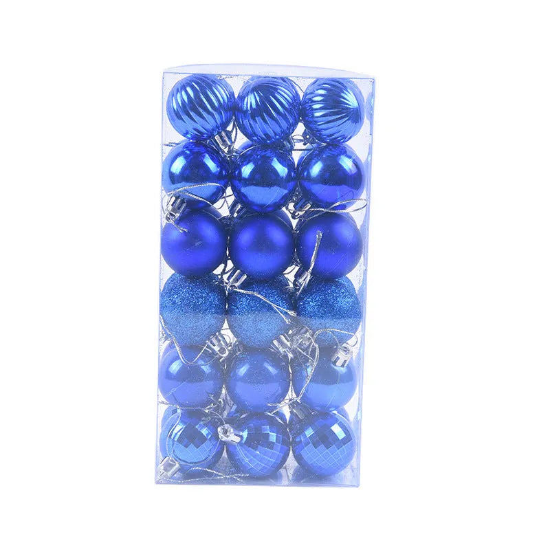 36 Christmas colour balls in whole box set, 4cm diameter, assorted colours for tree decoration