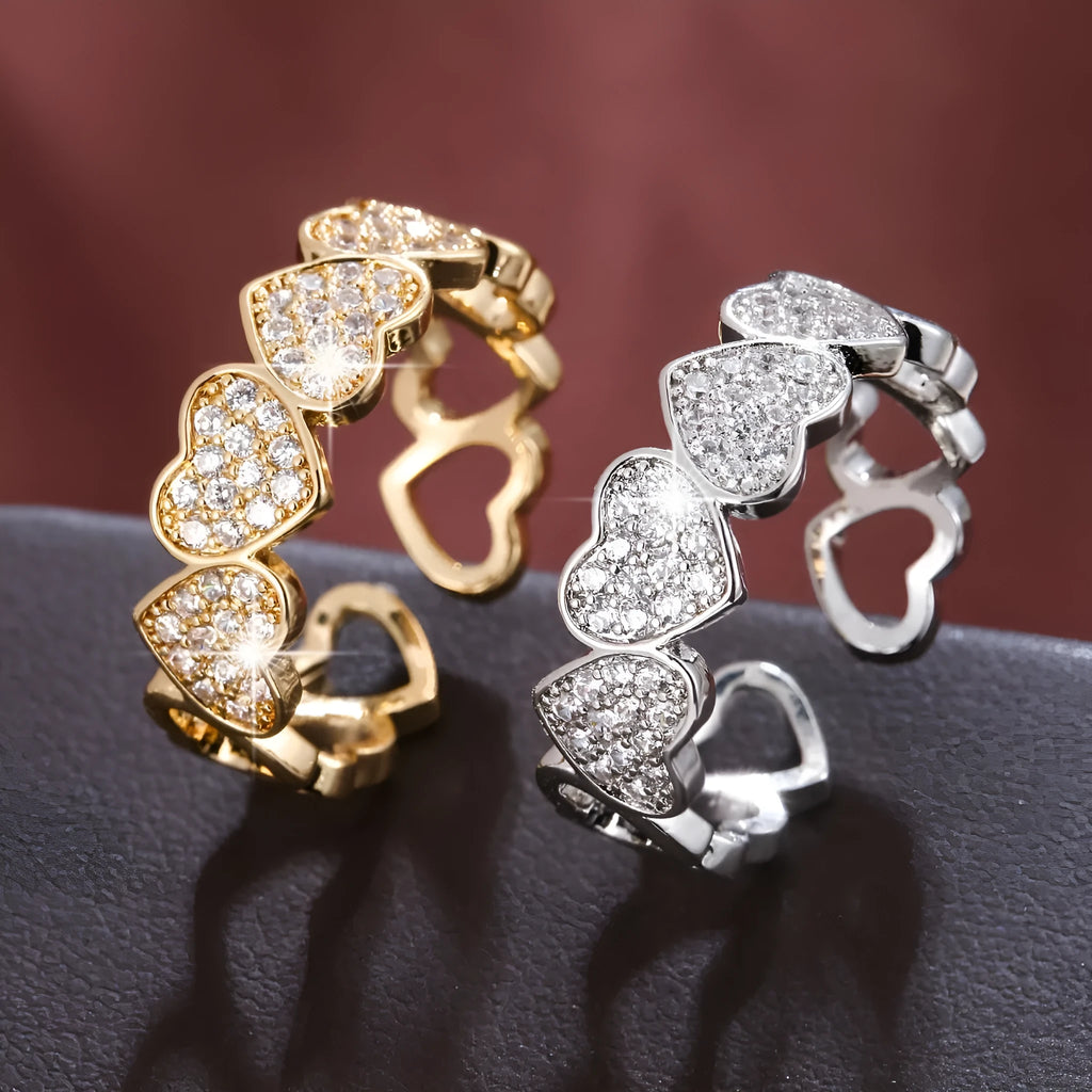 Adjustable opening couples ring with geometric heart design in gold colour