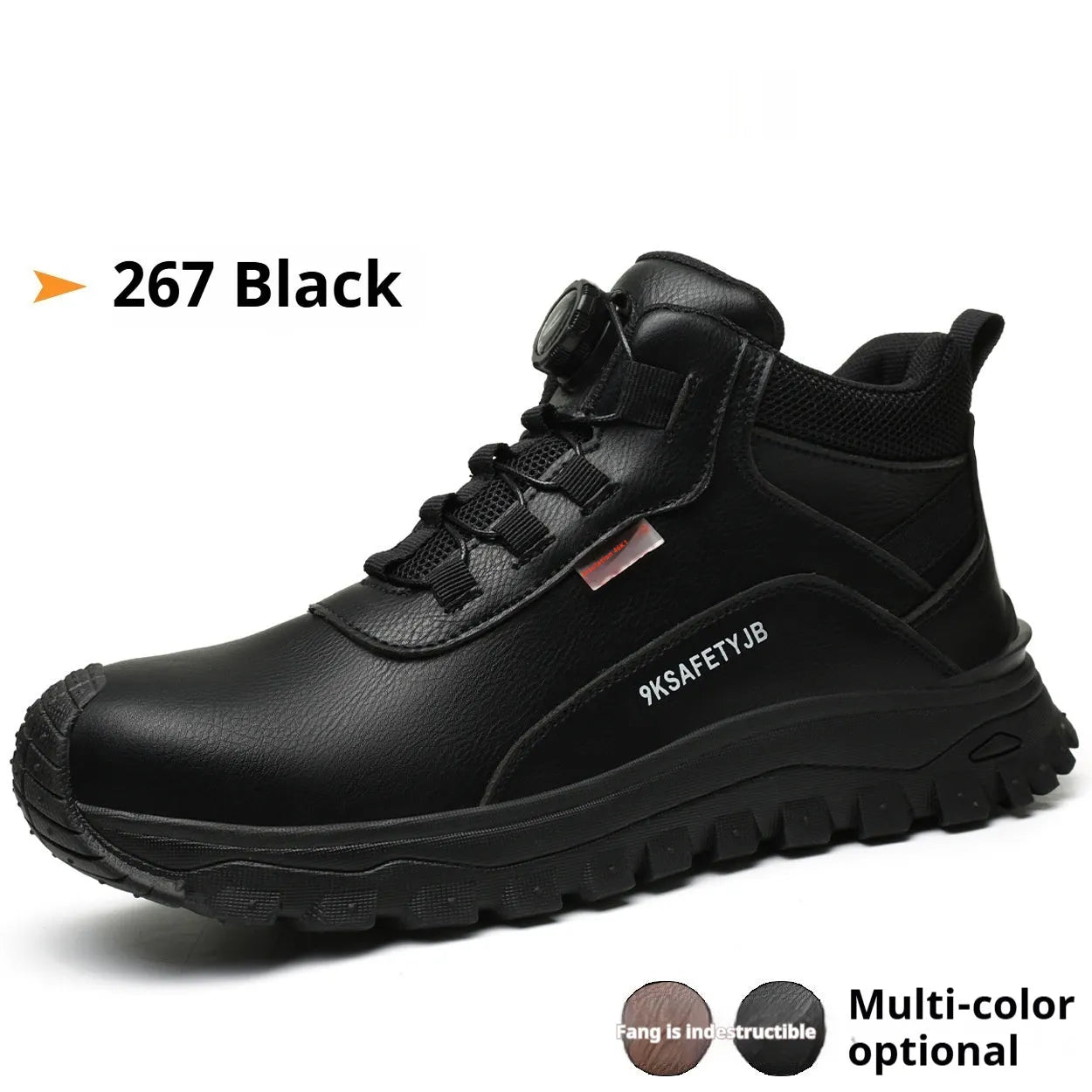 Flyknit safety work shoes with leather upper and rubber sole in multiple colour options