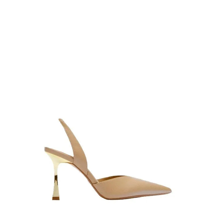 Women's patent leather pointed high heels in apricot colour with shallow mouth design, Korean style