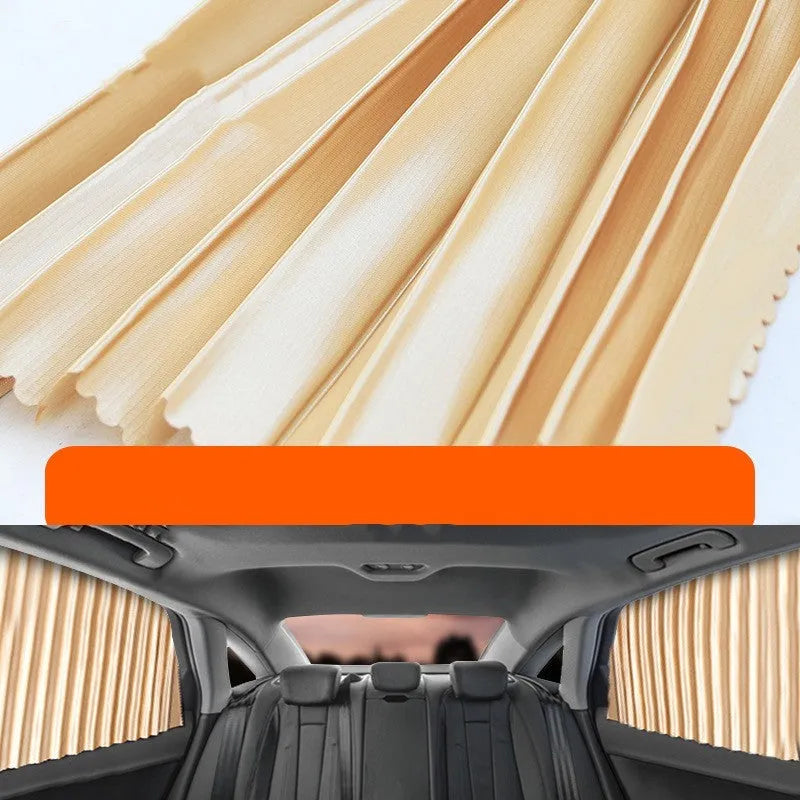 Auto retractable car sunshade in black colour showing roller shutter mechanism