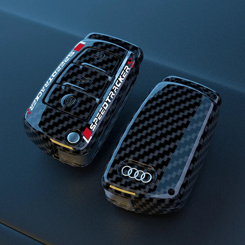 Carbon fibre style car key holder with mirror accessory in feilin material
