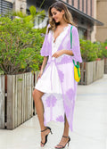 Light purple lace embroidery beach dress cardigan for swimming cover-up