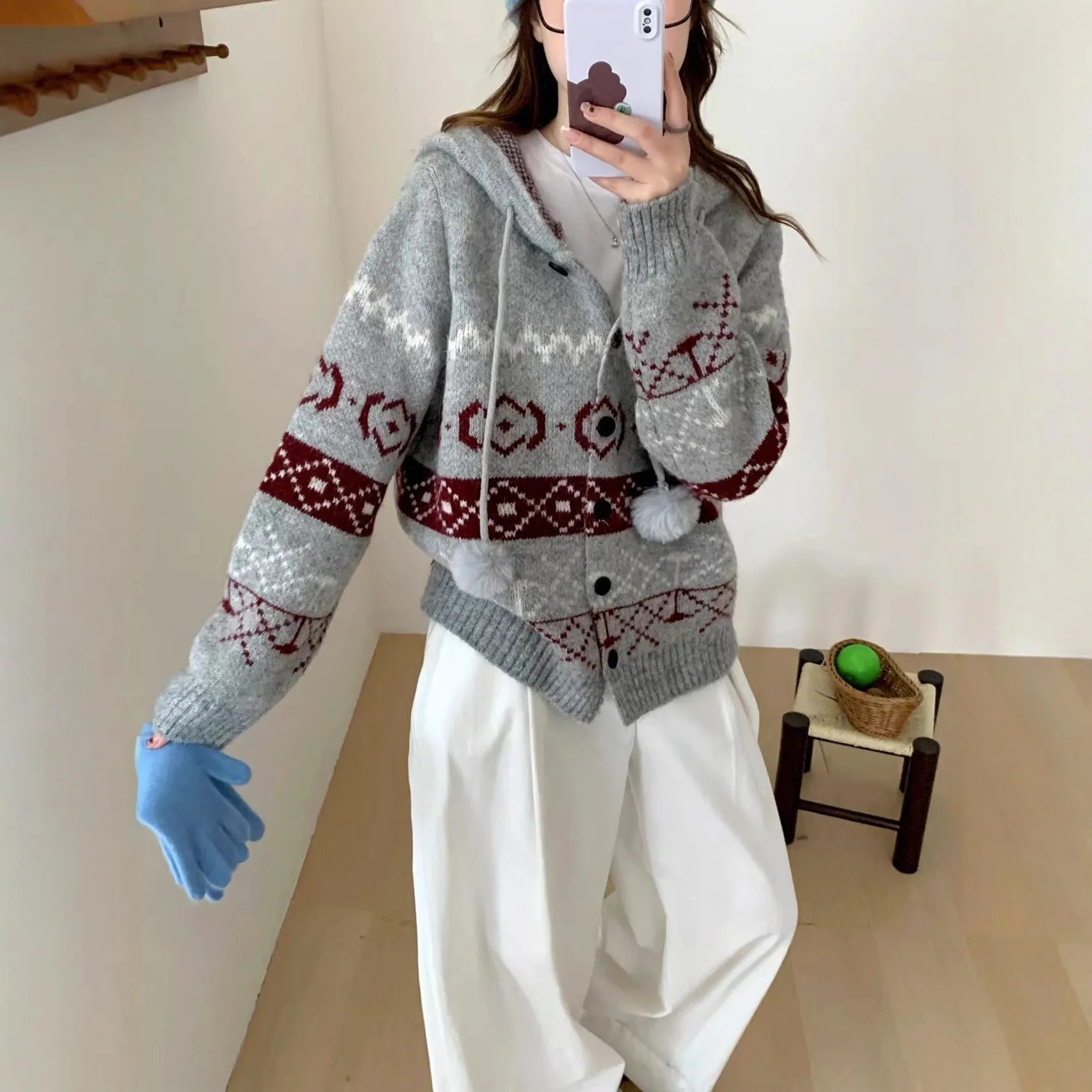 Plus size women's geometric brocade sweater coat in milky white loose fit