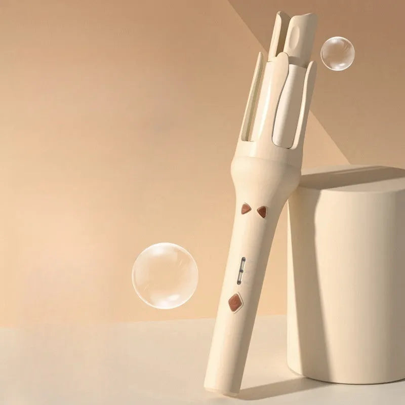 White automatic hair curler with 32mm barrel and AC power plug