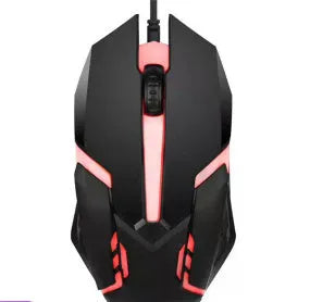 Wired USB gaming mouse with colourful breathing light, black four-button design, and 1.2 metre cable