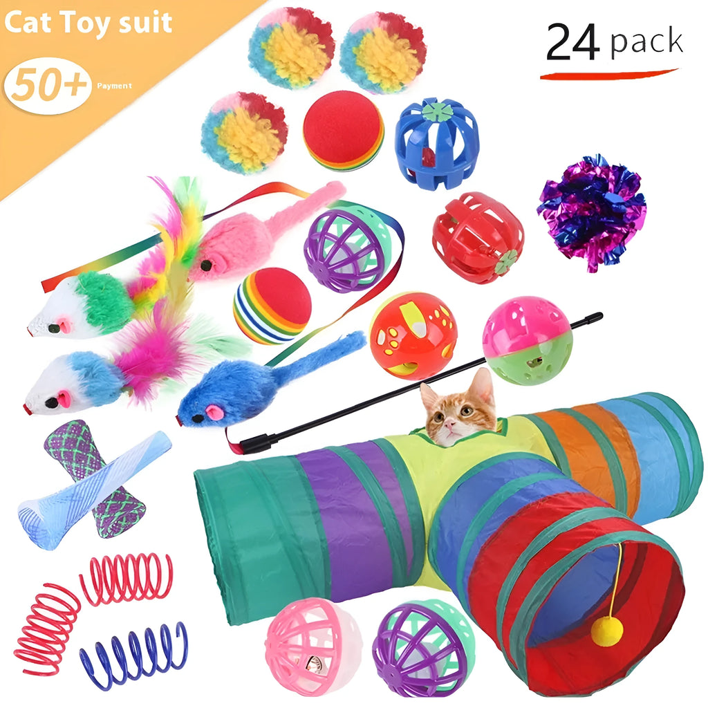 Plastic cat tunnel toy set with colourful accessories in channel designs