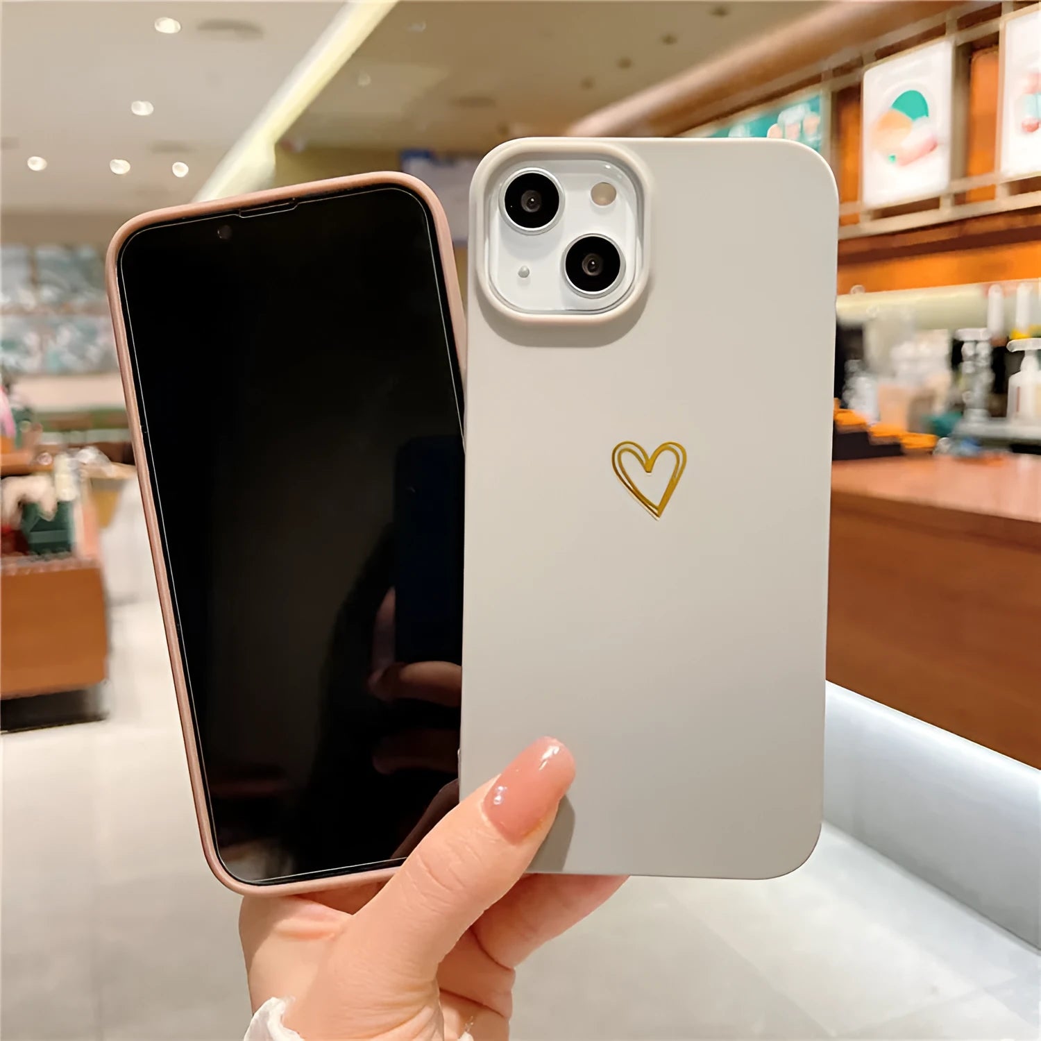 Soft brown silicone iPhone case with a simple hot-stamped Love cartoon design.
