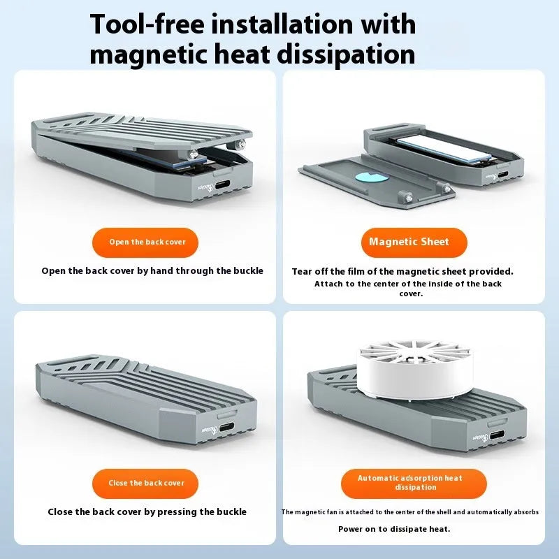 Aluminium external hard drive enclosure for M2 Mac, shown in silver and grey finishes, with 40Gbps label.