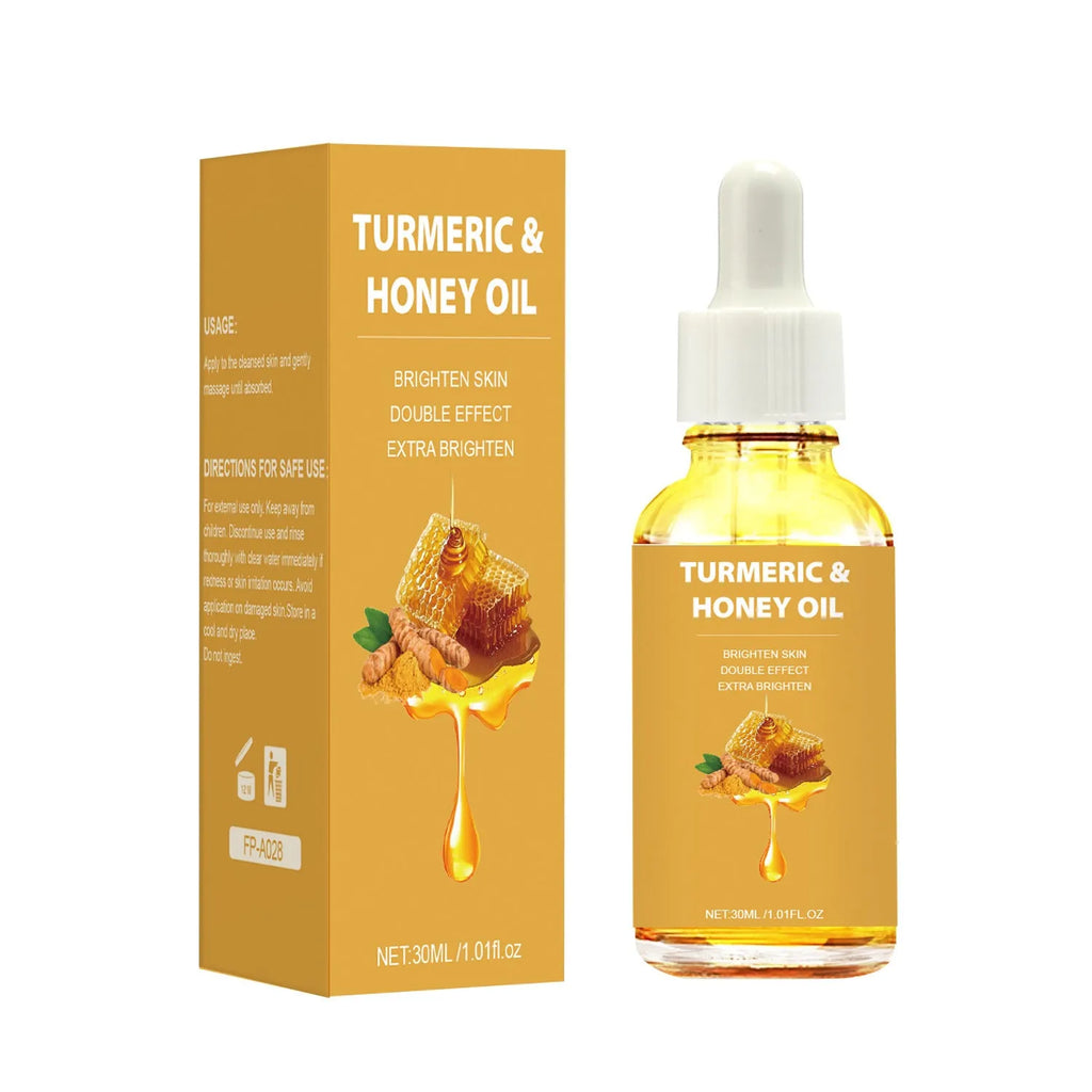 30ml turmeric honey essential oil bottle in white packaging for facial skincare