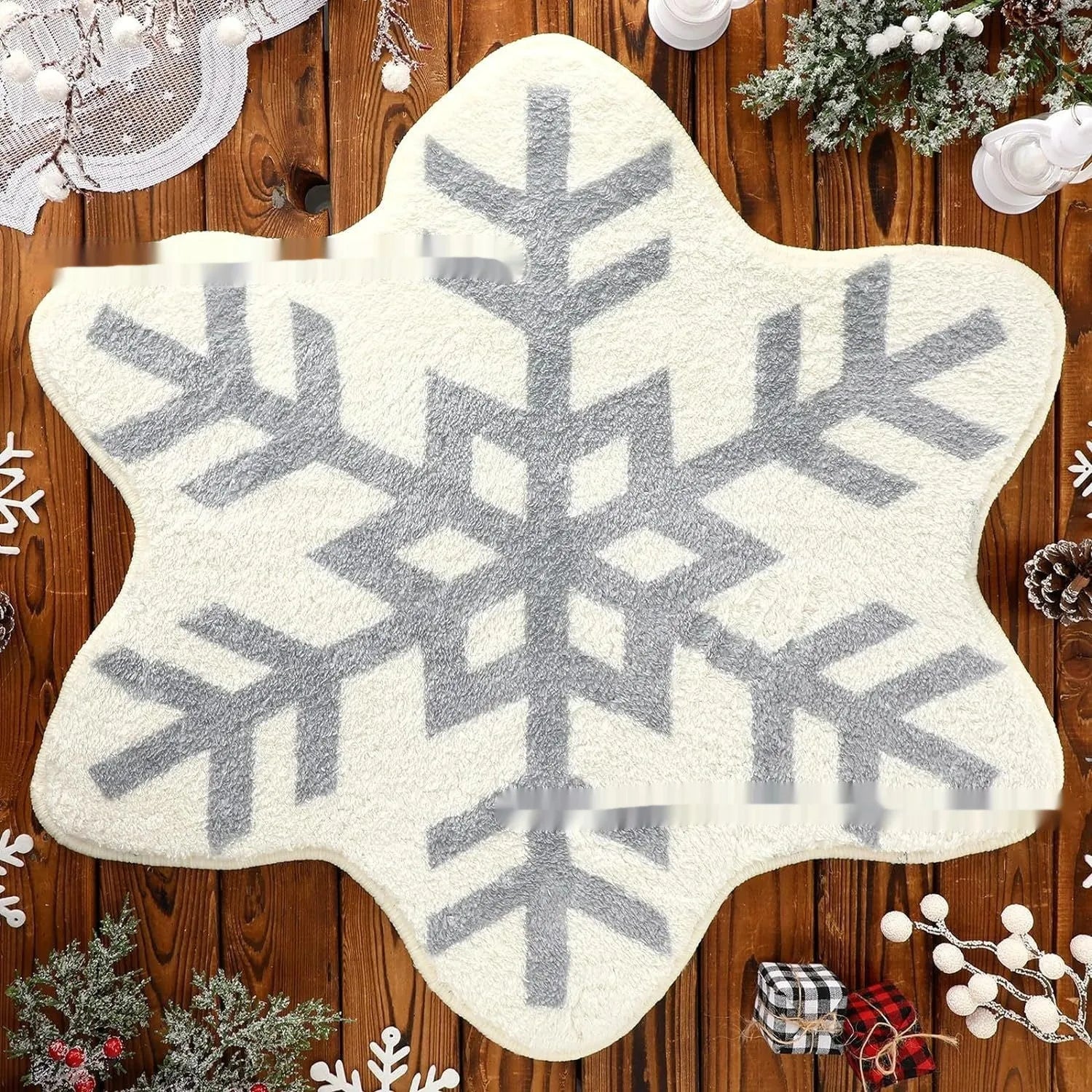 Christmas printed polyester carpet in square format with festive blanket design