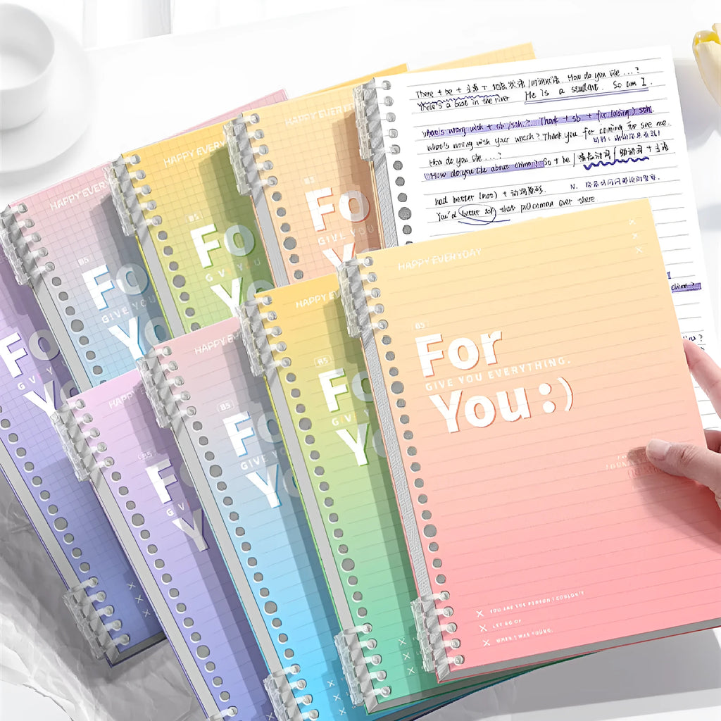 Removable coil gradient notepad with PP cover in green, blue, pink, and purple colour options