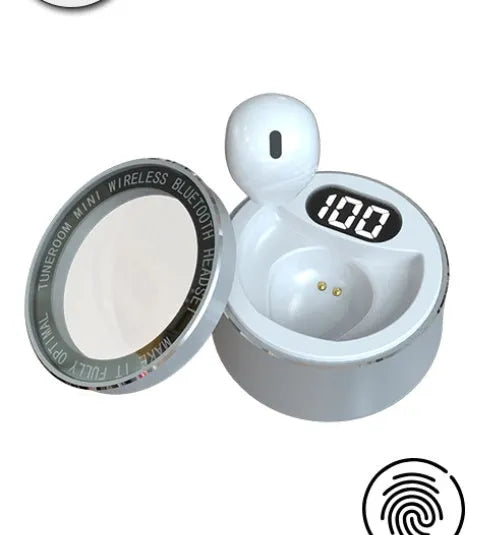 Close-up of a small 9mm skin tone Bluetooth earpiece designed to be invisible in the ear.