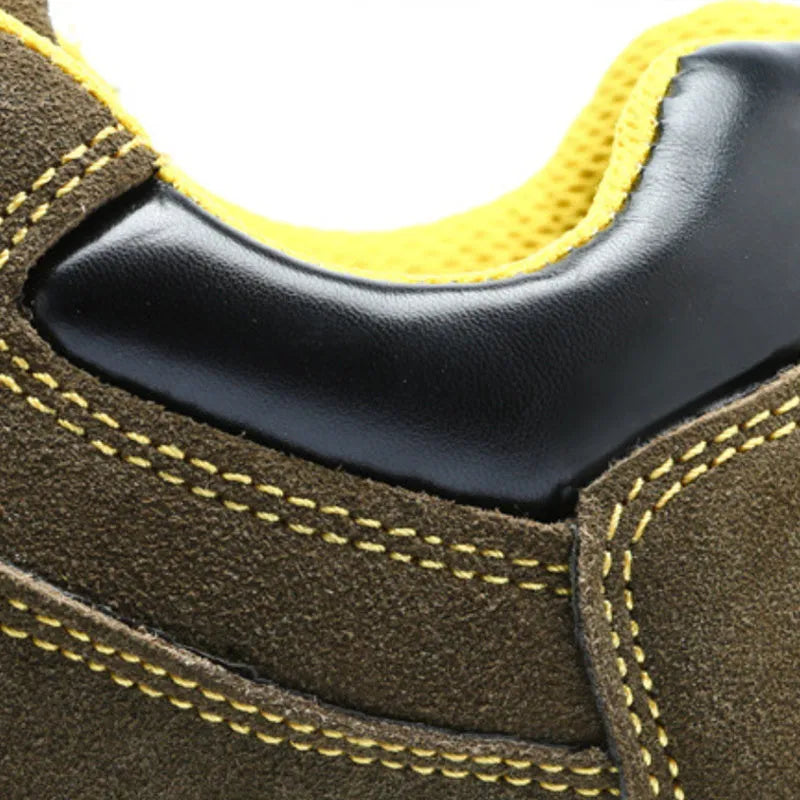 Bronze cow suede steel toe safety shoes with anti-smash protection and solid rubber sole