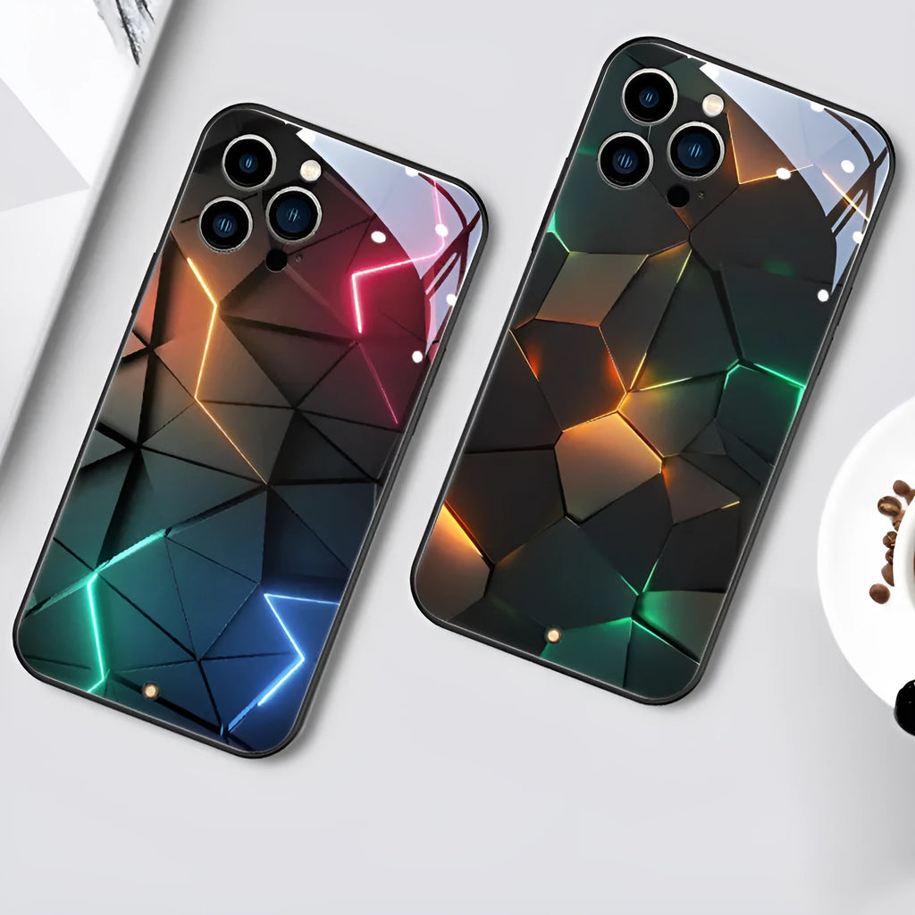 Xpress 14 tempered glass iPhone case with LED light-up notification function on a phone.