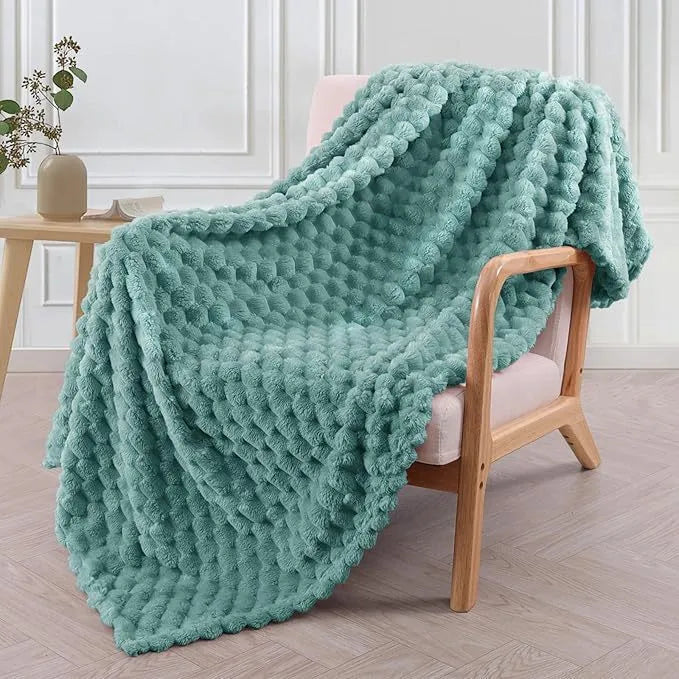 Children's soft plaid polyester blanket in camel colour, shown in a 90x90 inch size.
