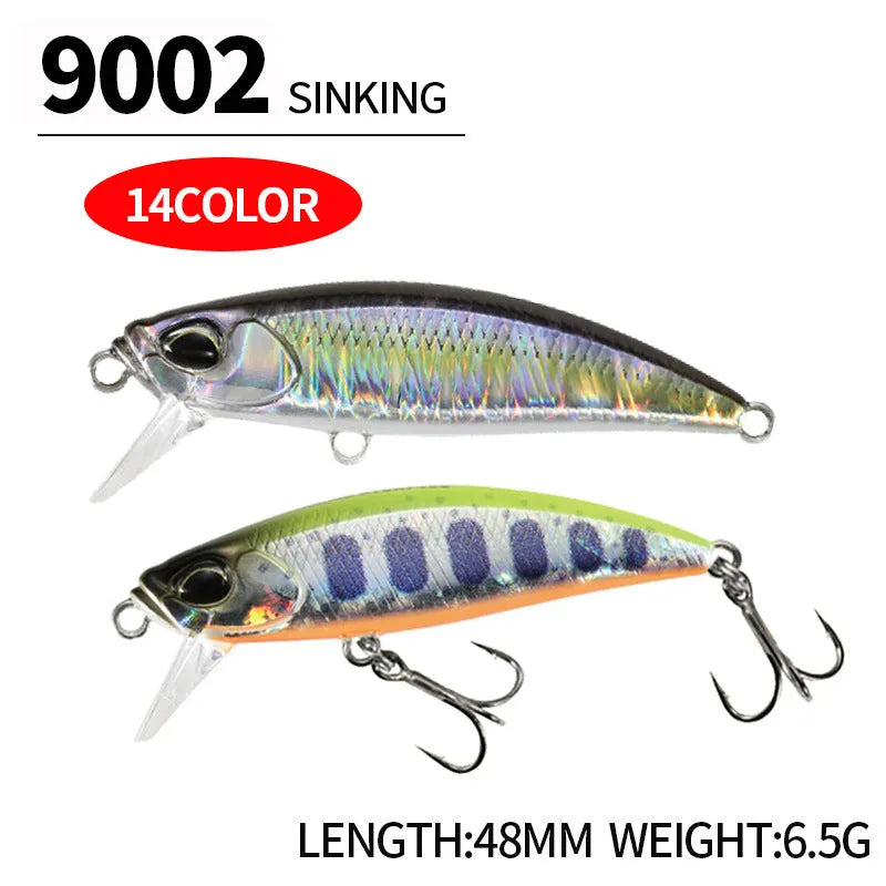 48mm submerged minnow fishing lure in multiple colours for mandarin fish and snakehead