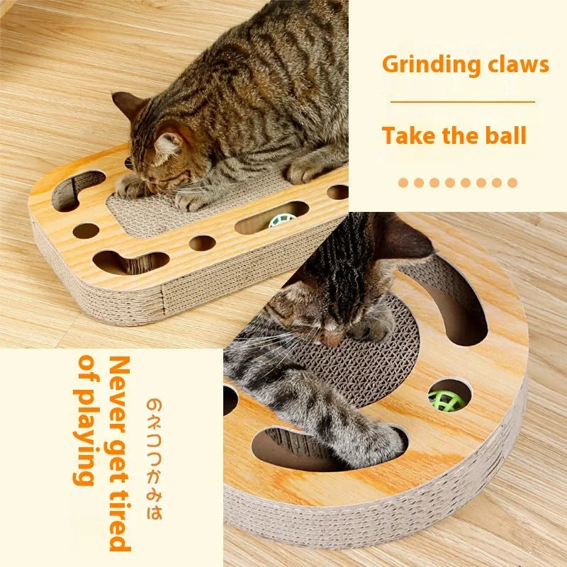 Corrugated paper cat scratching board in multiple shapes with included play ball
