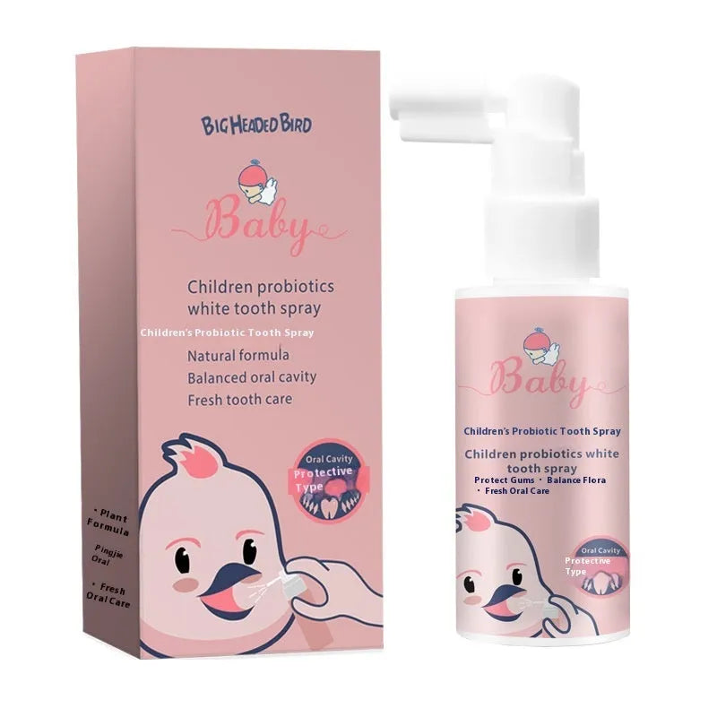 Children's probiotic anticavity oral spray in 40ml bottle with strawberry and orange flavour options