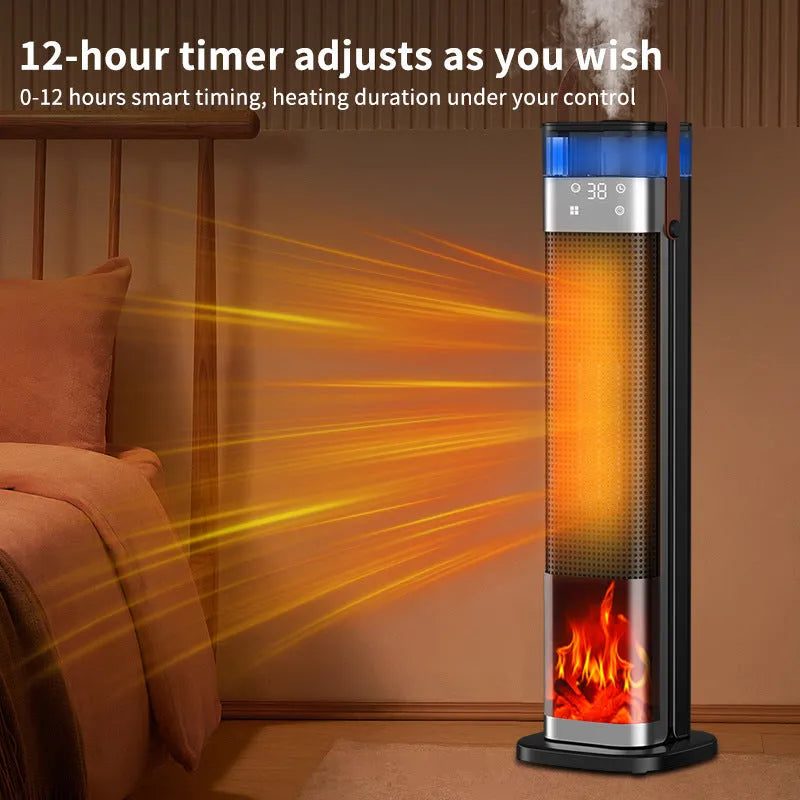 Tall vertical ceramic heater with remote control for humidifying function, 52.6cm height for 21-30m² rooms
