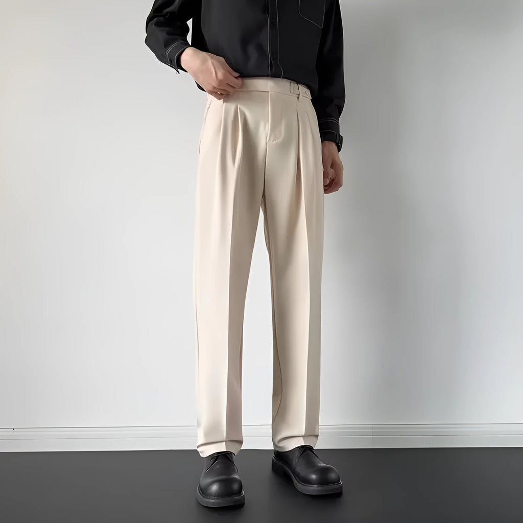 Men's straight leg loose fit suit trousers in apricot and black colours