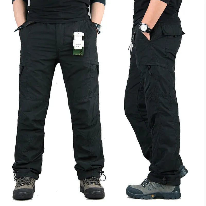 Men's wool-lined cotton velvet overalls in khaki colour with straight leg loose fit