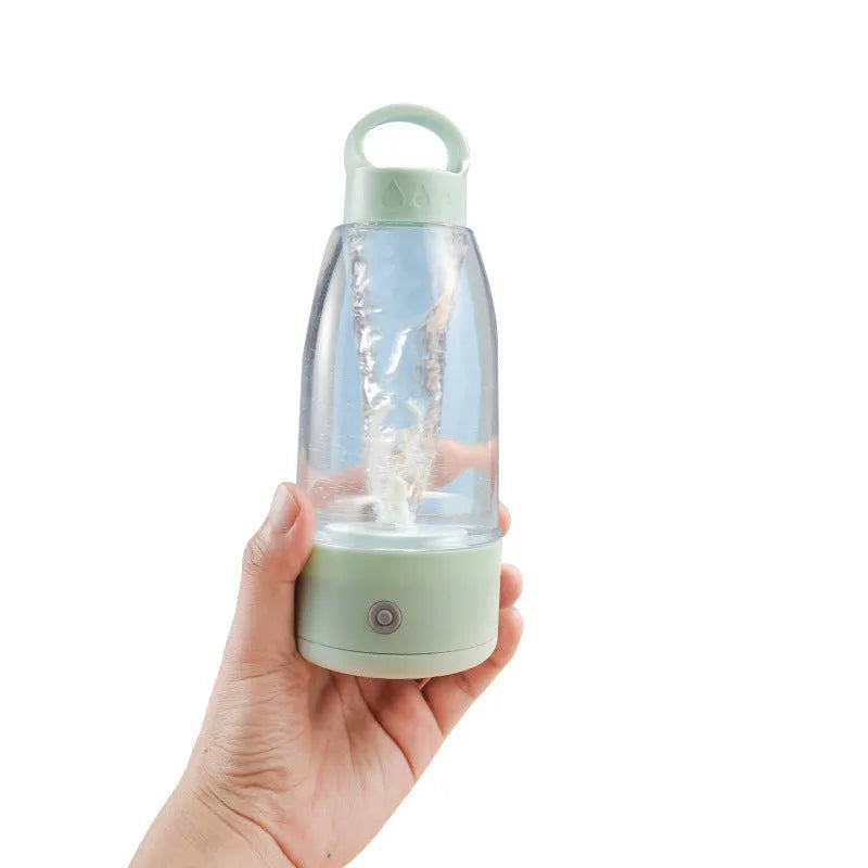 Automatic electric shaker bottle with USB charging port and handle in green colour