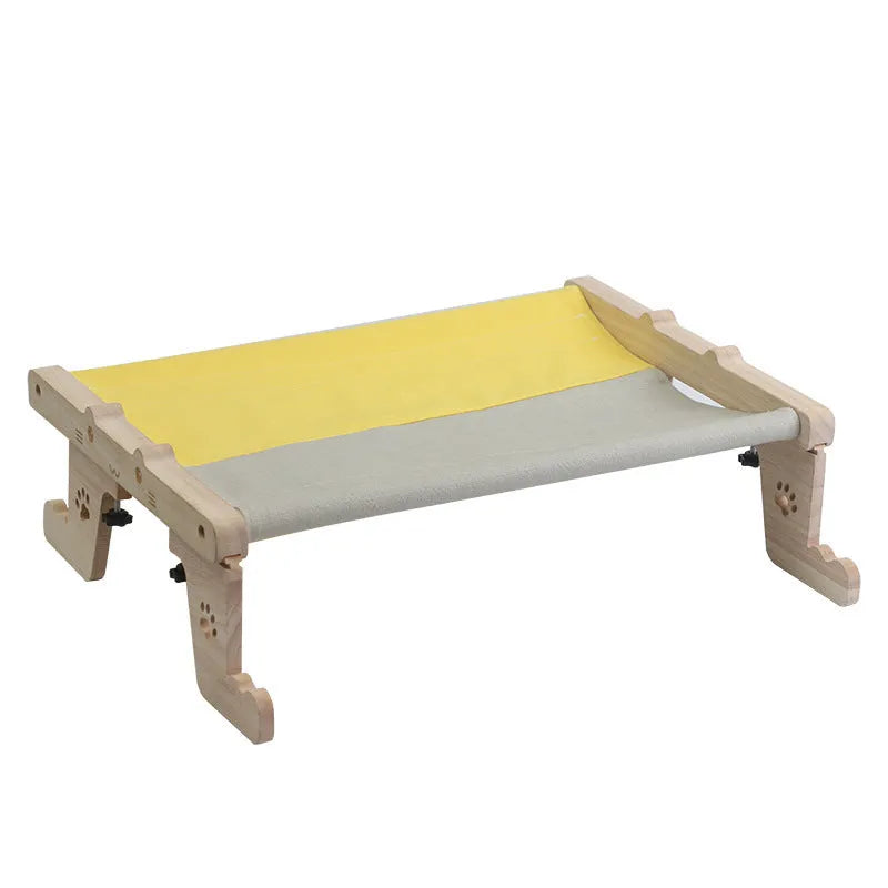 Wooden cat hanging bed hammock mounted on balcony with seven style options available