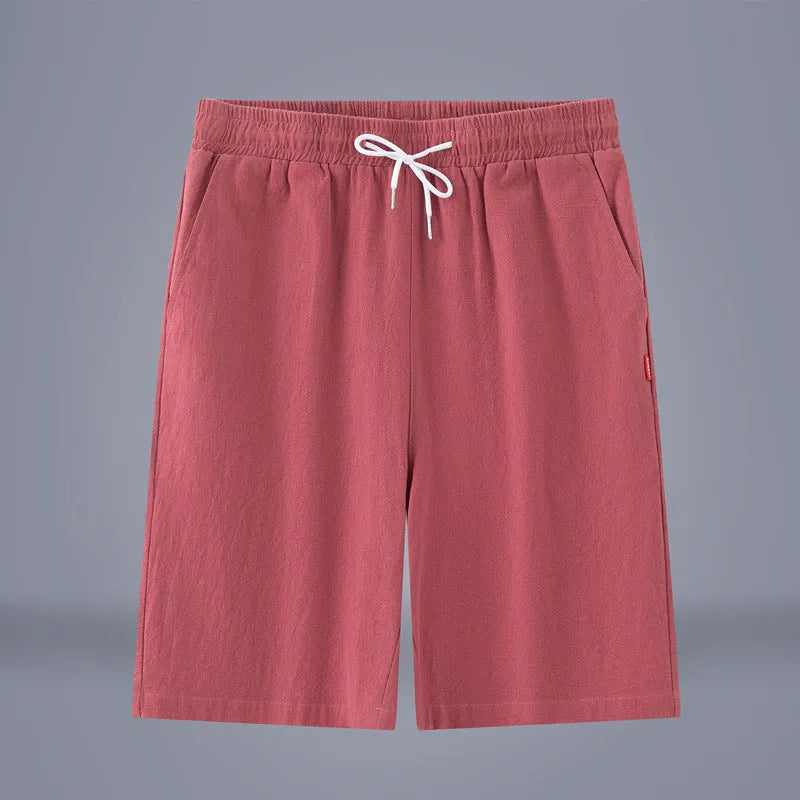 Chinese style cotton linen cropped trousers in army green colour with drawstring waist and mid-length cut