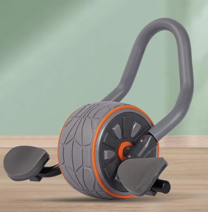 Shadow grey abdominal wheel roller with steel pipe construction and kneeling mat for core strength training
