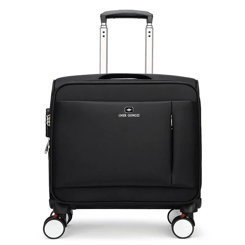 Black 18-inch Oxford cloth business luggage with universal wheels and telescopic handle