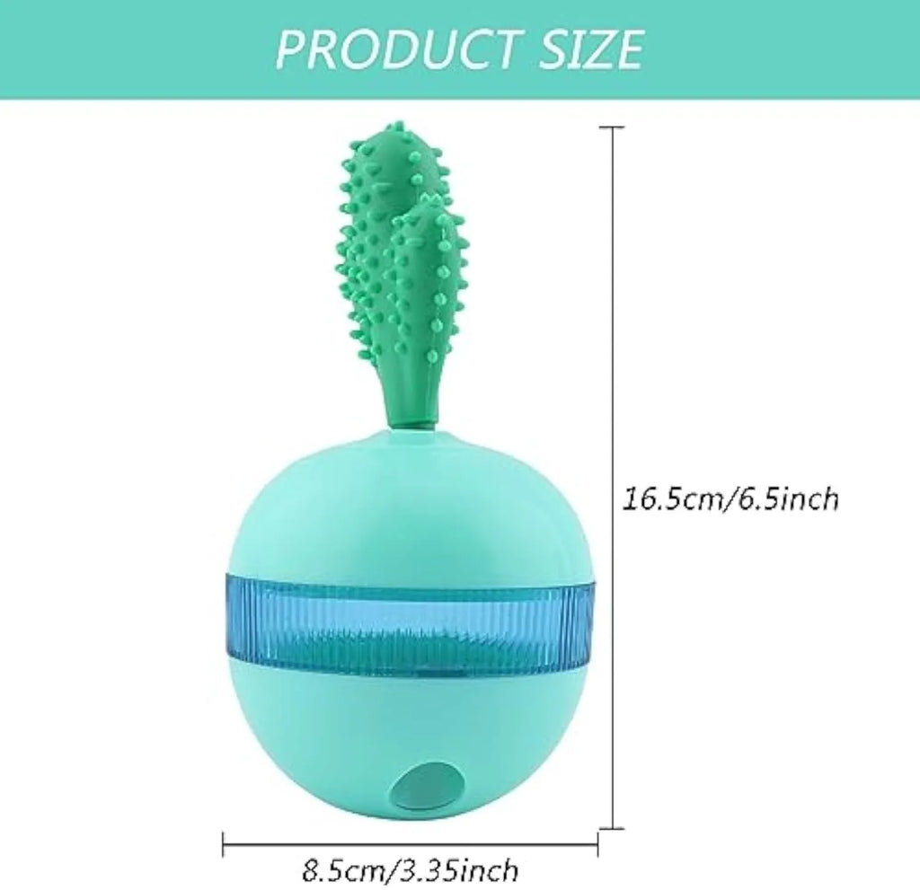 Blue and green durable rubber interactive dog treat dispenser ball with food holes for medium large dogs